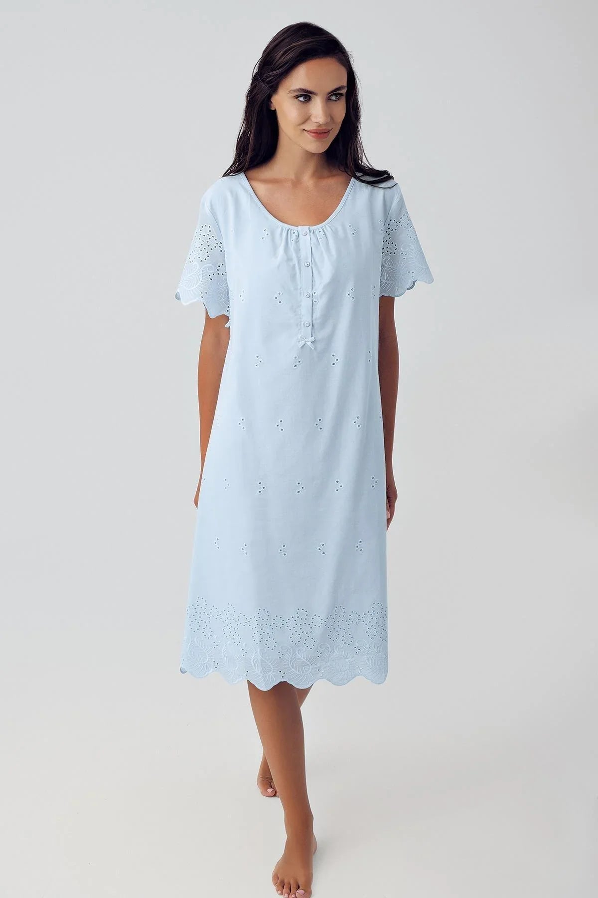 A1746 Woven Maternity Nursing Nightgown Blue 10117 Blue L