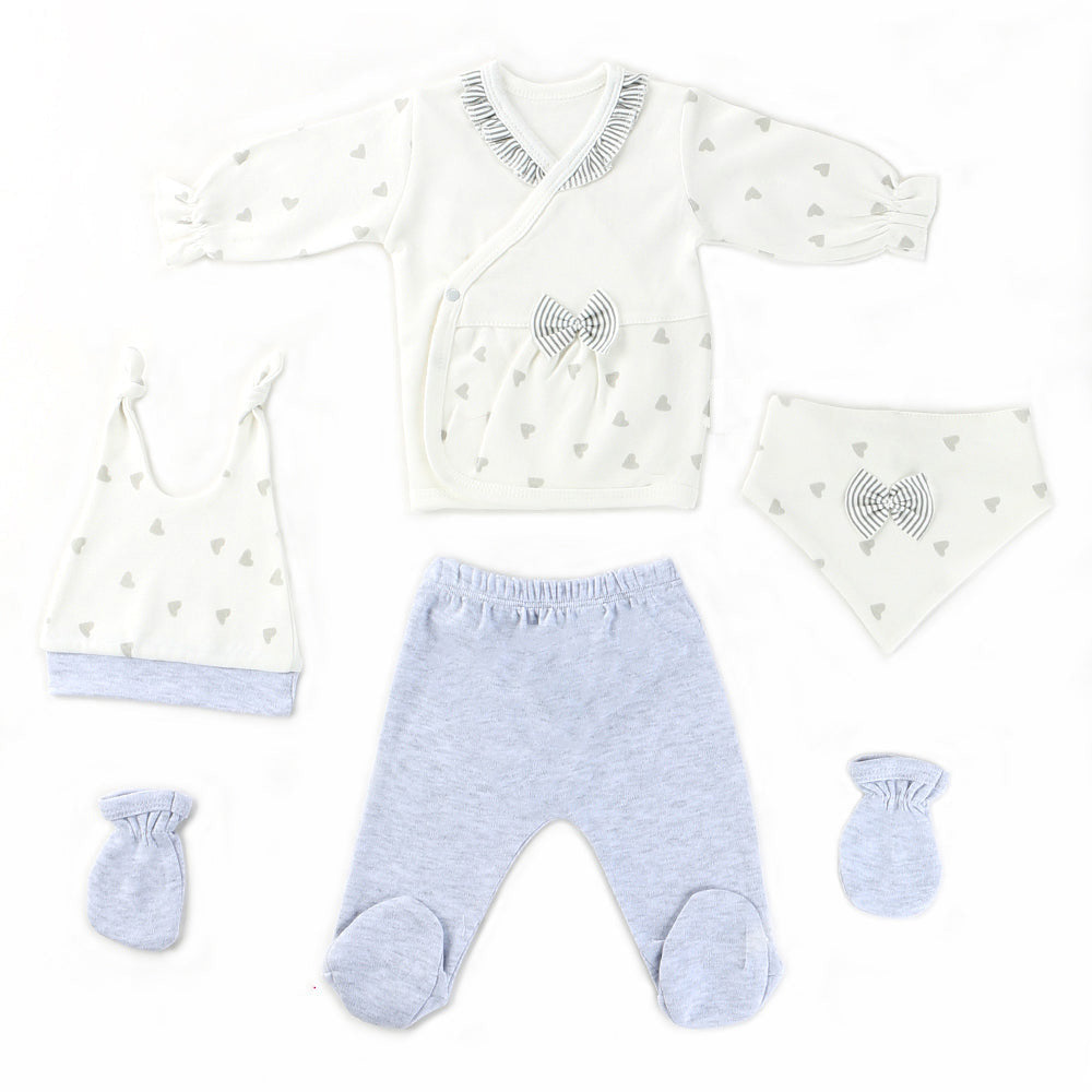 Heart Pattern Hospital Outfit 5-Piece Set Newborn Baby Girls Grey - 001.1005