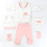 Heart Pattern Hospital Outfit 5-Piece Set Newborn Baby Girls Salmon - 001.1005