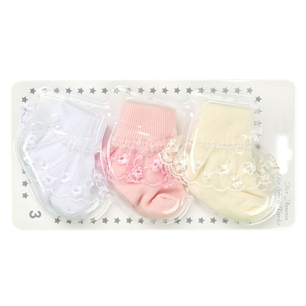 3-Pack Lacy Baby Girl Socks (0-6 Months) - 001.145