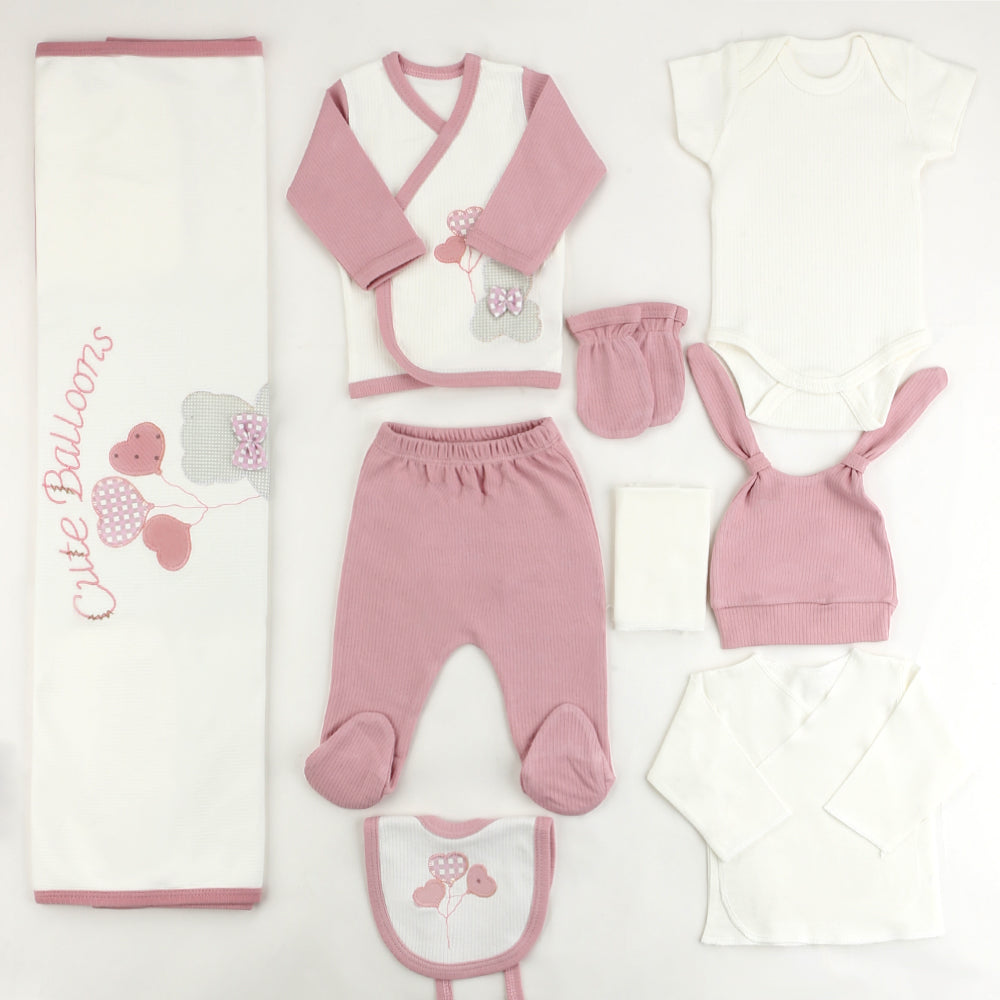 Cute Balloons Themed Hospital Outfit 10-Piece Set Newborn Baby Dried Rose (0-6 Months) - 001.2018