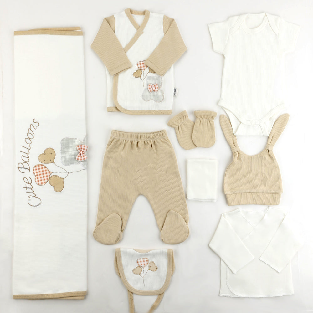 Cute Balloons Themed Hospital Outfit 10-Piece Set Newborn Baby Coffee (0-6 Months) - 001.2018