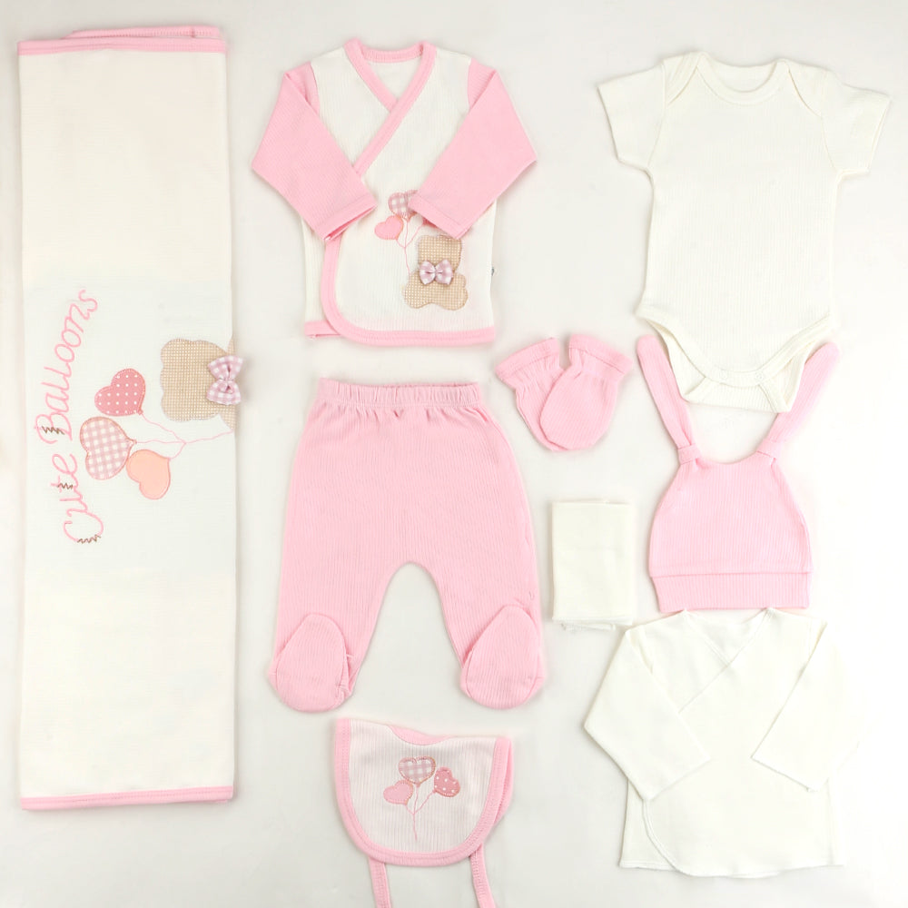 Cute Balloons Themed Hospital Outfit 10-Piece Set Newborn Baby Pink (0-6 Months) - 001.2018