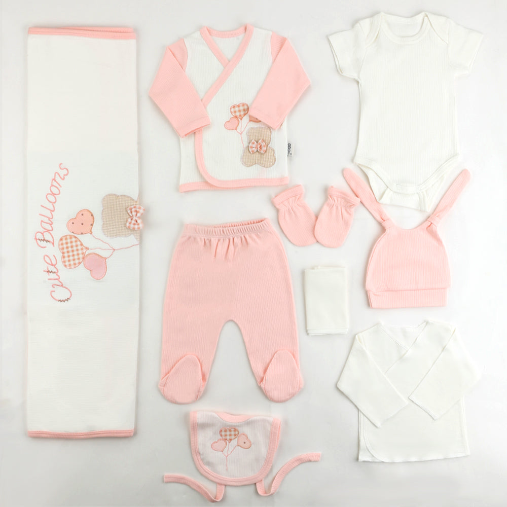 Cute Balloons Themed Hospital Outfit 10-Piece Set Newborn Baby Salmon (0-6 Months) - S001.2018