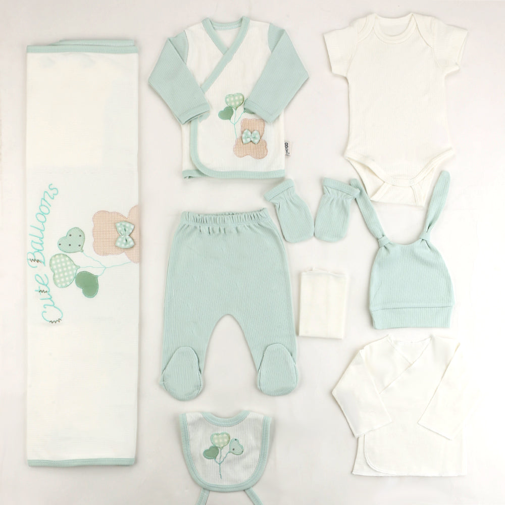 Cute Balloons Themed Hospital Outfit 10-Piece Set Newborn Baby Green (0-6 Months) - 001.2018