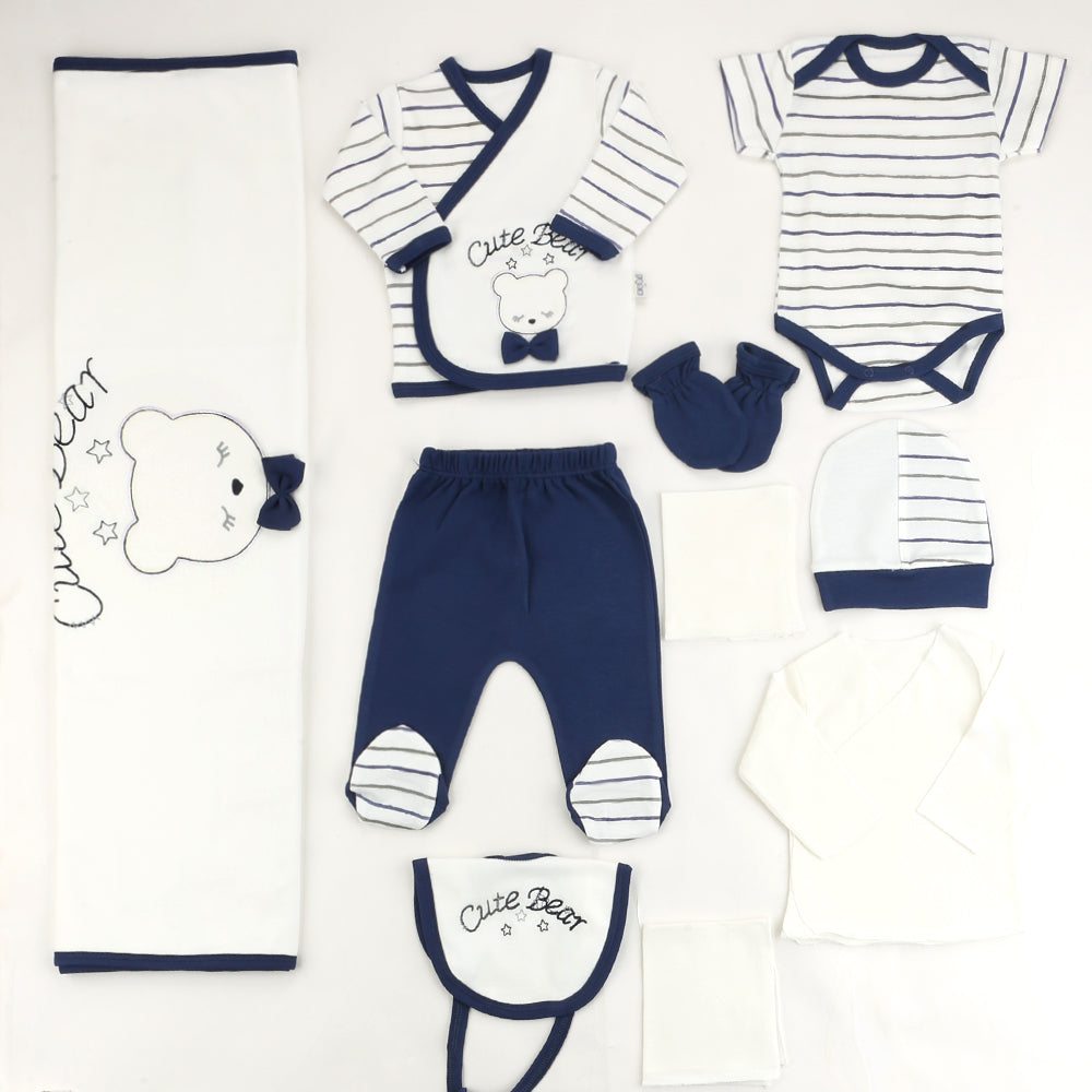 Cute Bear Themed Hospital Outfit 10-Piece Set Newborn Baby Boy Navy Blue (0-6 Months) - 001.2020