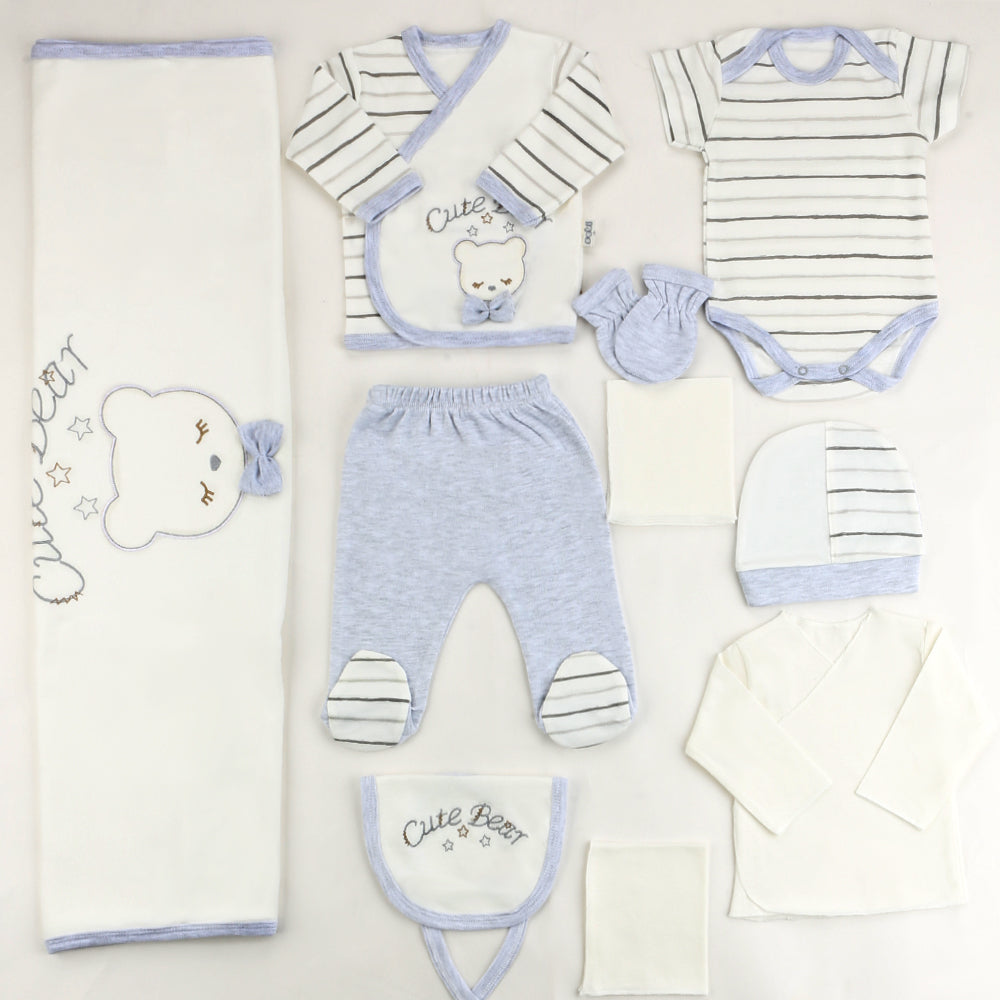 Cute Bear Themed Hospital Outfit 10-Piece Set Newborn Baby Boy Grey (0-6 Months) - 001.2020