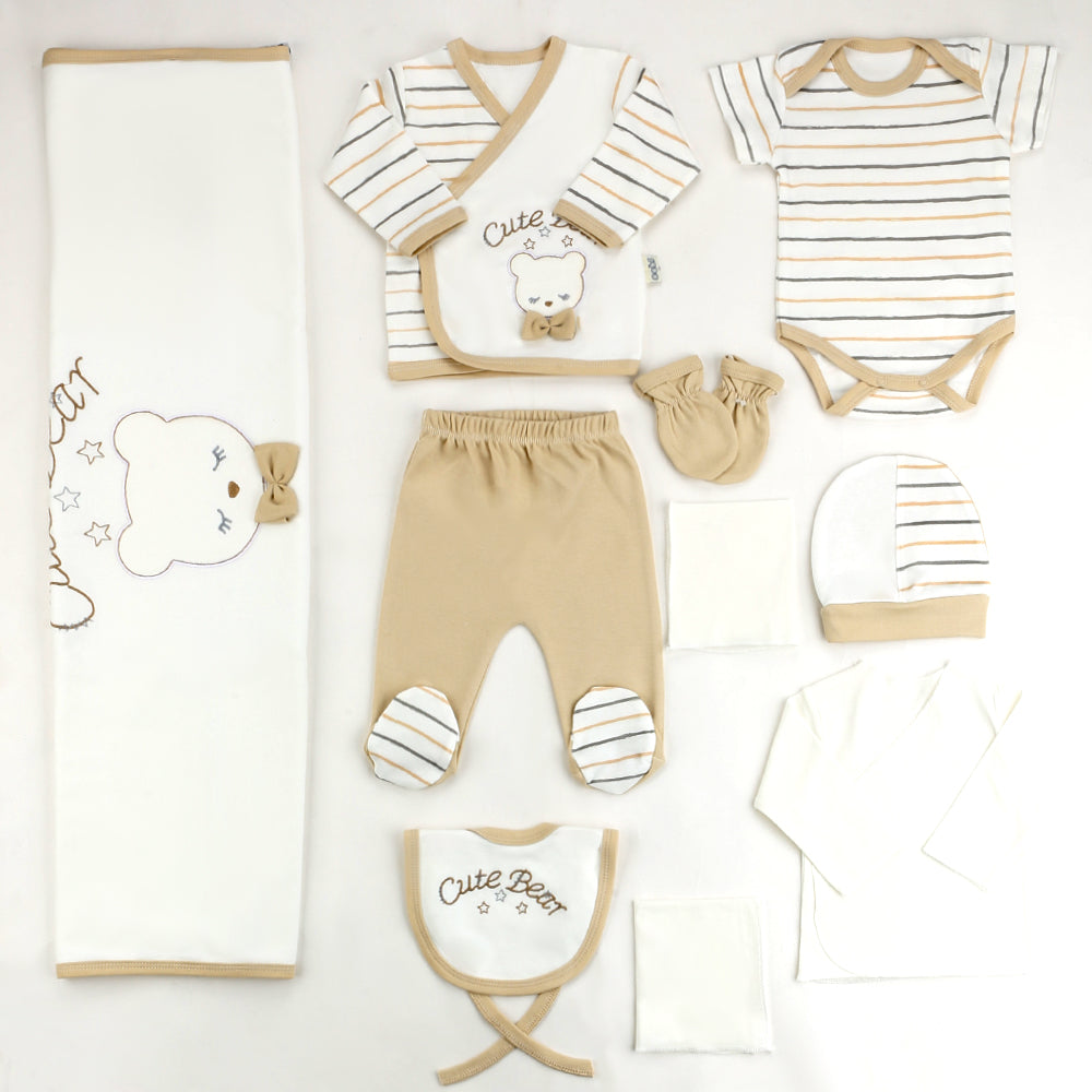 Cute Bear Themed Hospital Outfit 10-Piece Set Newborn Baby Boy Coffee (0-6 Months) - 001.2020