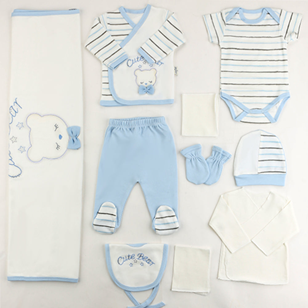 Cute Bear Themed Hospital Outfit 10-Piece Set Newborn Baby Boy Blue (0-6 Months) - 001.2020