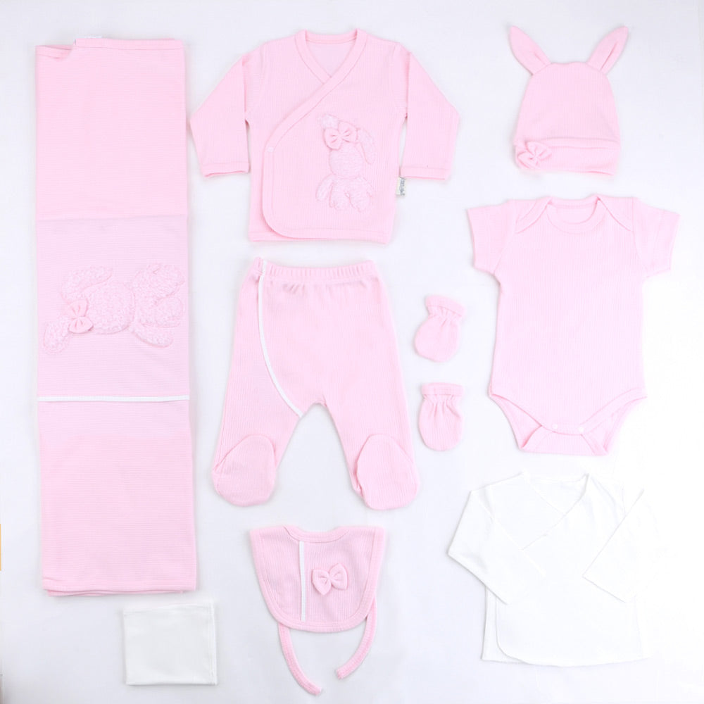 Plush Rabbit Themed Hospital Outfit 10-Piece Set Newborn Baby Girl Pink (0-6 Months) - S001.2026