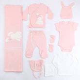 Plush Rabbit Themed Hospital Outfit 10-Piece Set Newborn Baby Girl Salmon (0-6 Months) - S001.2026