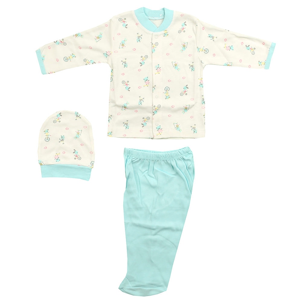 Bicycle Patterned Baby Pajama Set Turquoise (0-3 Months) - 001.2261