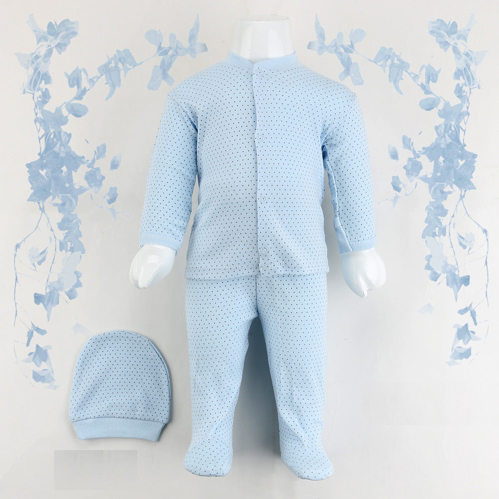 Polka Dot Patterned Baby Pajama Set Blue (0-3 Months) - 001.2263