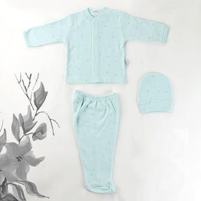 Star Patterned Baby Pajama Set Green (0-3 Months) - 001.2268