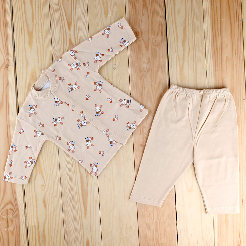 Rabbit Patterned Baby Pajama Set Coffee (3-12 Months) - 001.2330