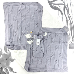 Sweet Bear Themed Baby Blanket & Baby Knit Hat Grey - 001.4147