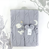 Sweet Bear Themed Baby Blanket & Baby Knit Hat Grey - 001.4147