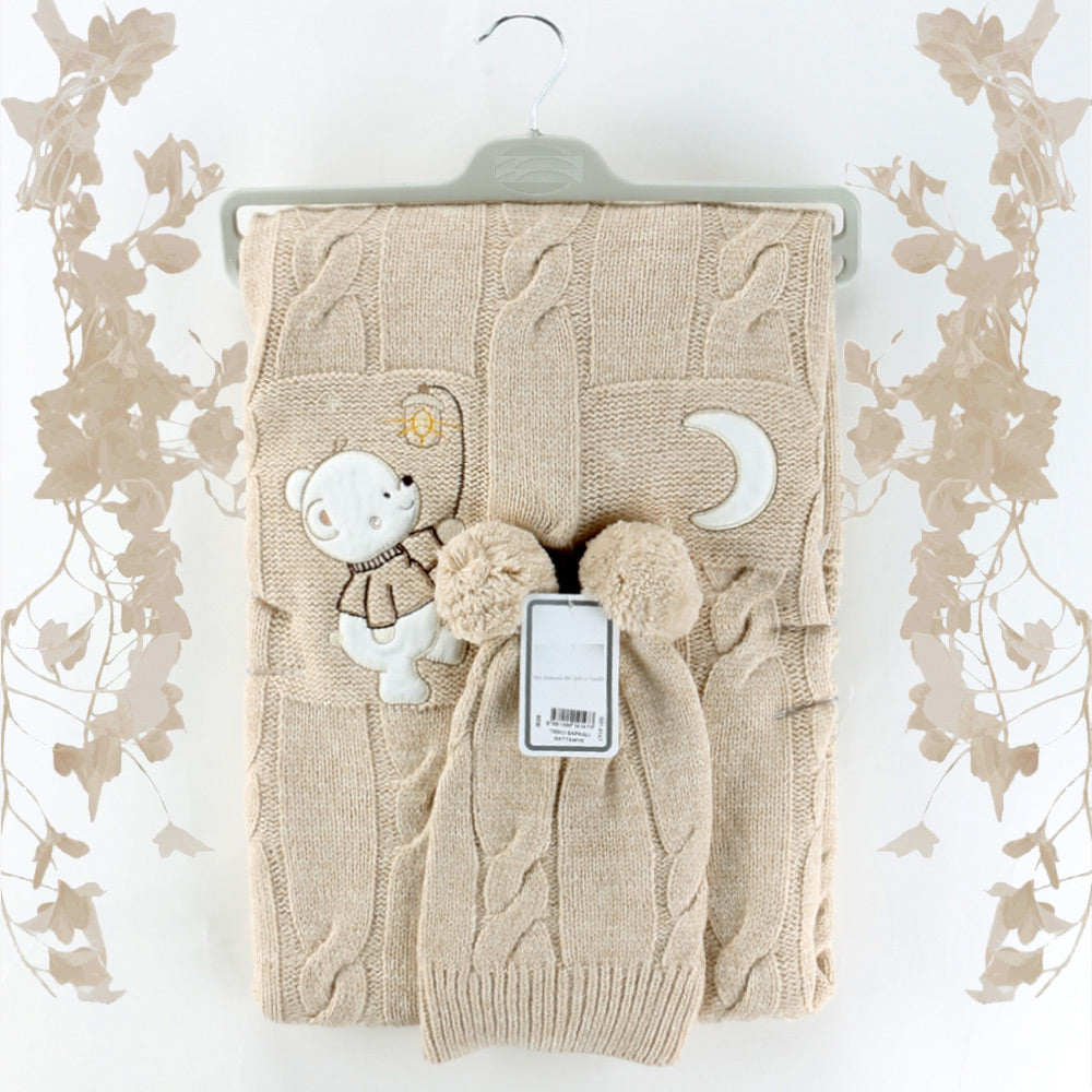 Sweet Bear Themed Baby Blanket & Baby Knit Hat Coffee - 001.4147