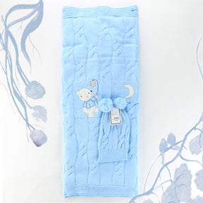 Sweet Bear Themed Baby Blanket & Baby Knit Hat Blue - 001.4147