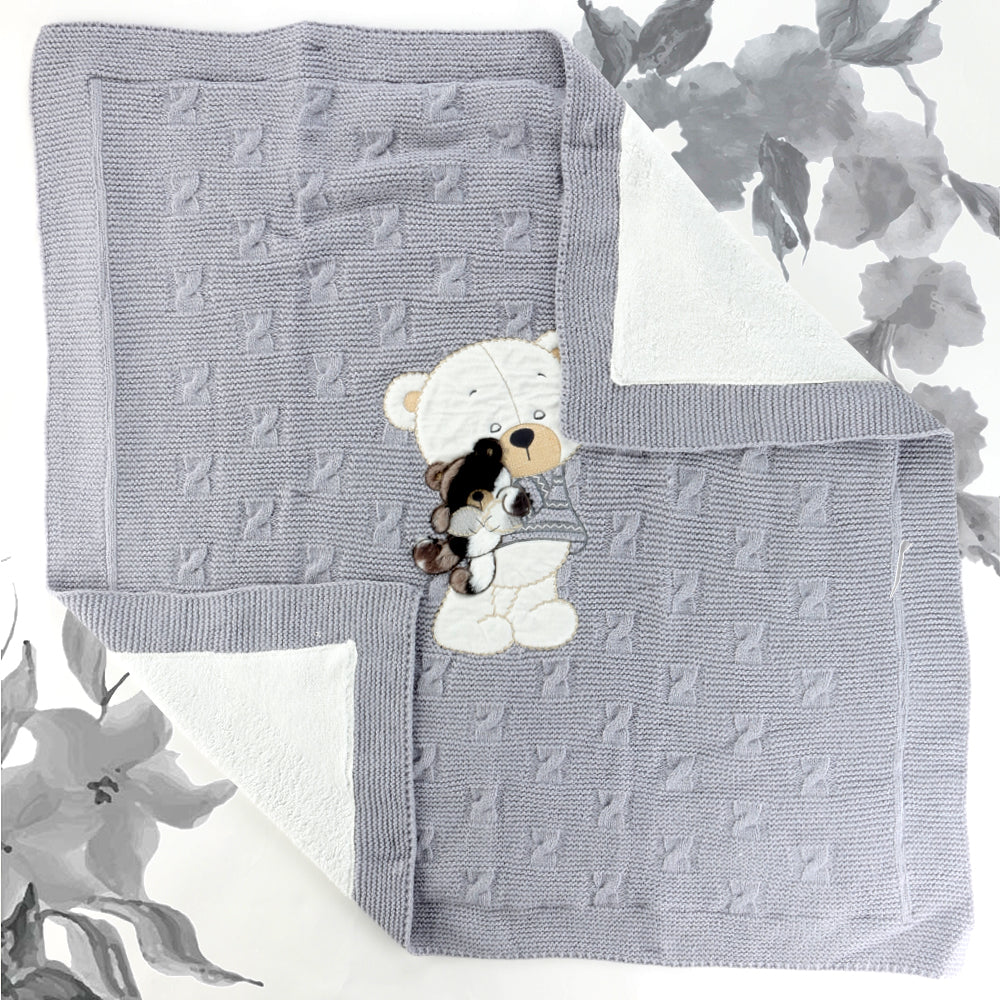 Cute Bear Themed Knitwear Baby Blanket Grey - 001.4148