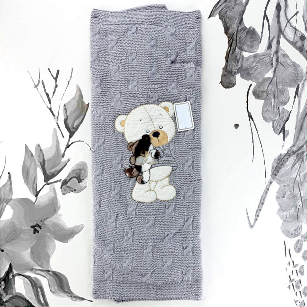 Cute Bear Themed Knitwear Baby Blanket Grey - 001.4148