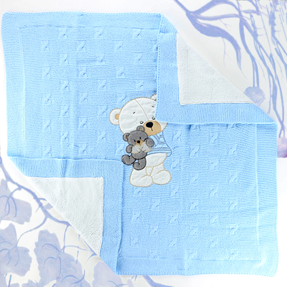 Cute Bear Themed Knitwear Baby Blanket Blue - 001.4148