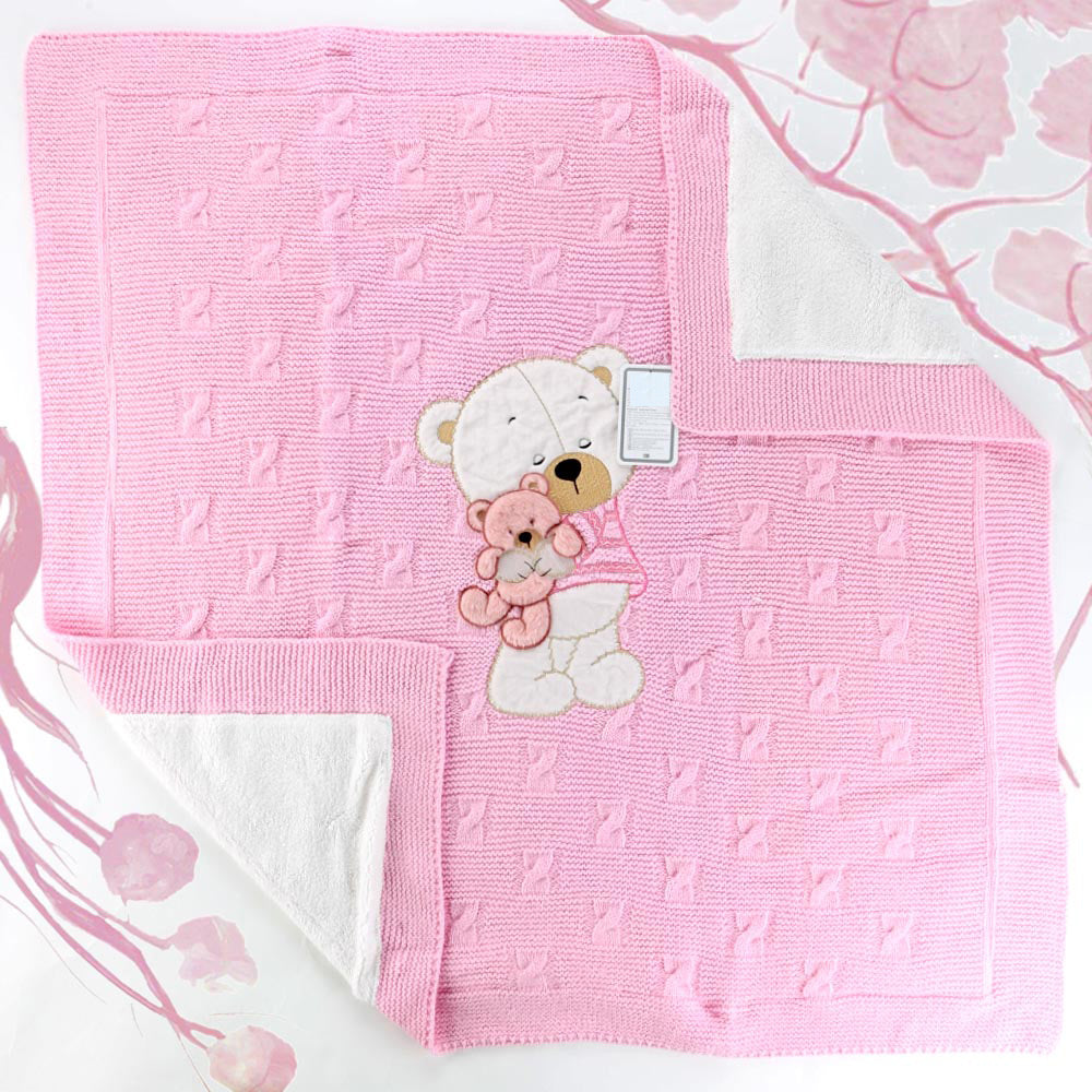 Cute Bear Themed Knitwear Baby Blanket Pink - 001.4148