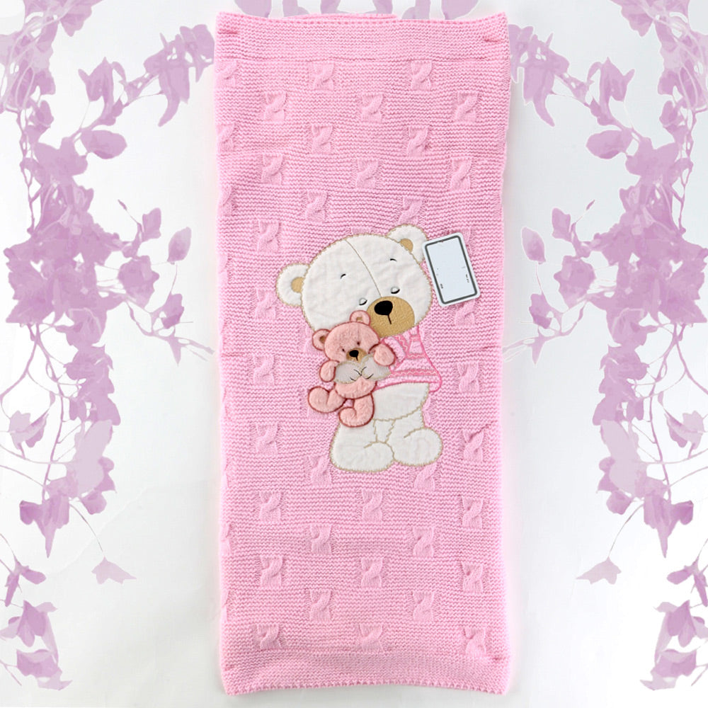 Cute Bear Themed Knitwear Baby Blanket Pink - 001.4148