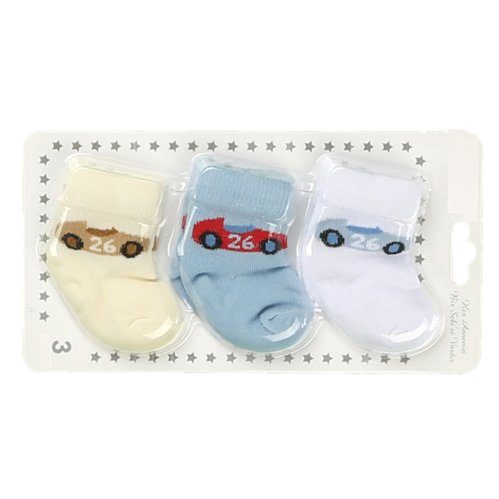 3-Pack Car Baby Boy Socks (0-6 Months) - 001.6100