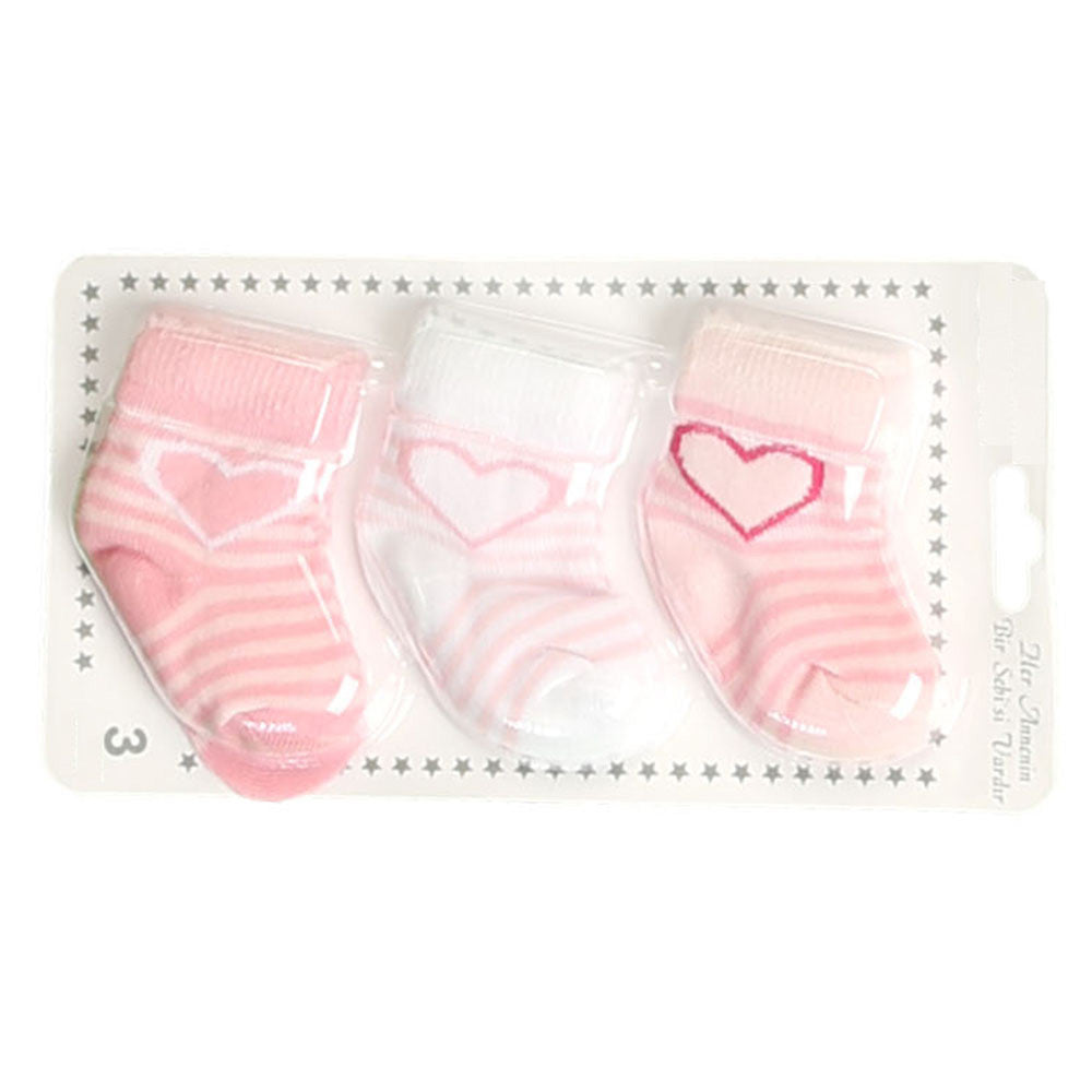 3-Pack Heart Baby Girl Socks (0-6 Months) - 001.6100
