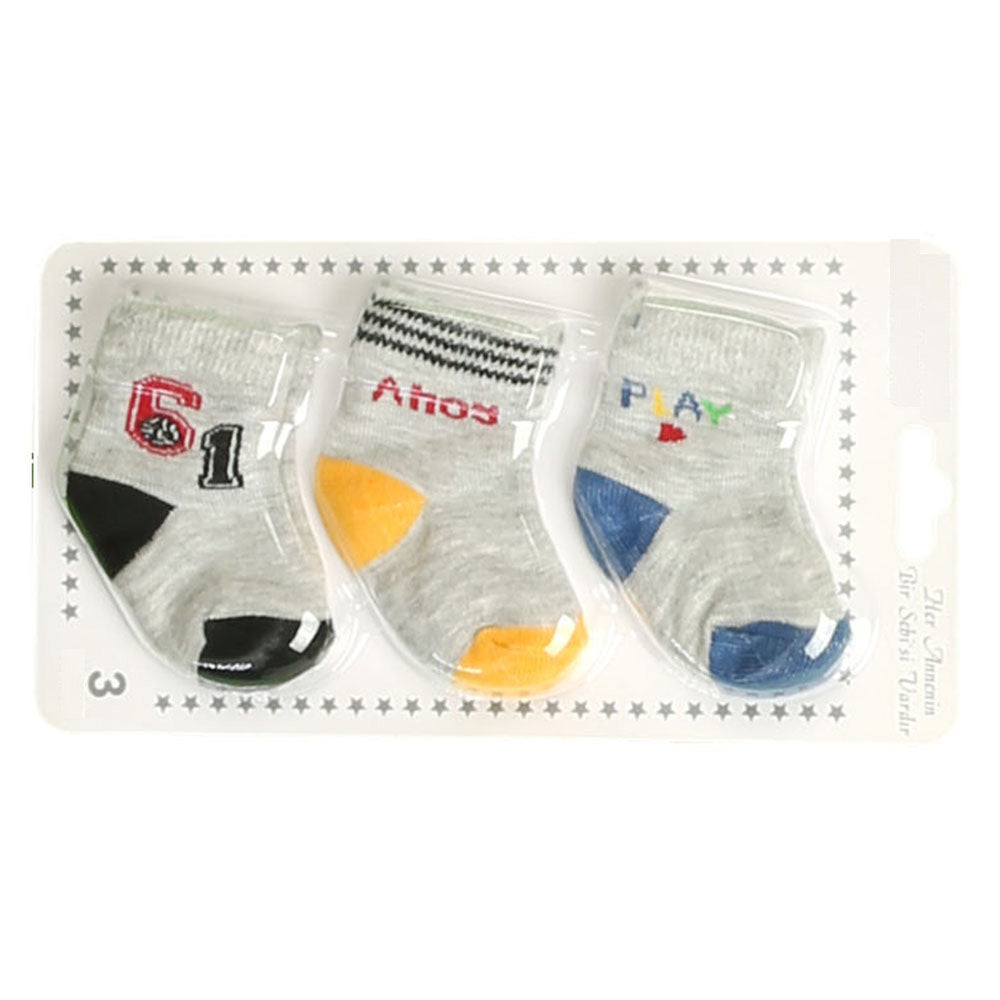 3-Pack Patterned Baby Boy Socks (0-6 Months) - 001.6100