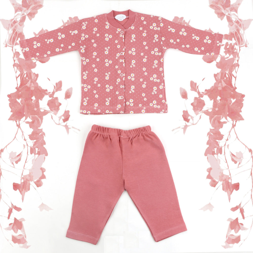 Daisy Patterned Baby Pajama Set Dried Rose (3-12 Months) - 001.9104