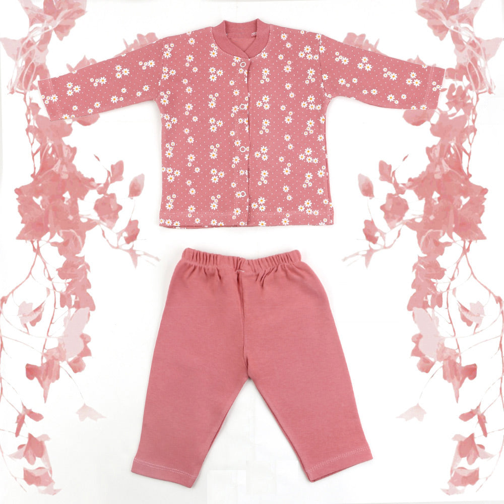 Daisy Patterned Baby Pajama Set Dried Rose (3-12 Months) - 001.9104