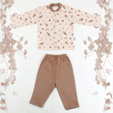 Birds Patterned Baby Pajama Set Coffee (3-12 Months) - 001.9105