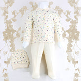 Flower Patterned Baby Pajama Set Ecru (0-3 Months) - 001.9108