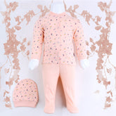 Flower Patterned Baby Pajama Set Salmon (0-3 Months) - 001.9108