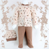 Bird Patterned Baby Pajama Set Coffee (0-3 Months) - 001.9109