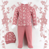 Daisy Patterned Baby Pajama Set Dried Rose (0-3 Months) - 001.9110