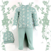 Daisy Patterned Baby Pajama Set Green (0-3 Months) - 001.9110