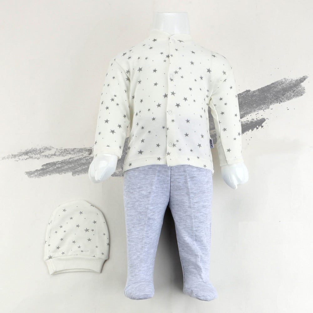 Stars Patterned Baby Pajama Set Ecru (0-3 Months) - 001.9136