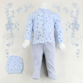Stars Patterned Baby Pajama Set Blue (0-3 Months) - 001.9136
