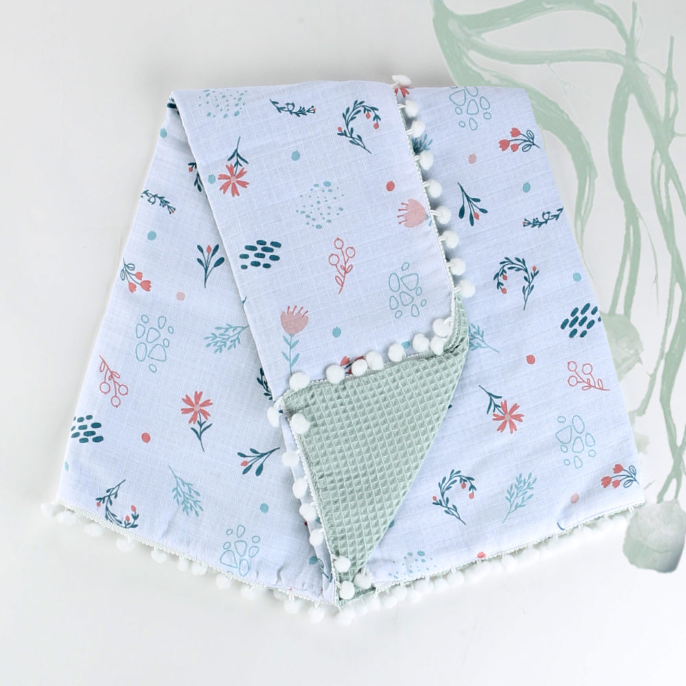 Pom-pom Themed Muslin Baby Blanket Flower Green - 001.9212