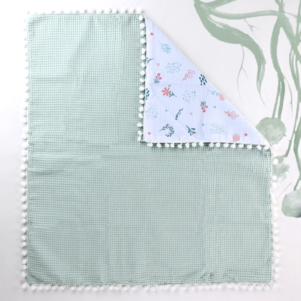 Pom-pom Themed Muslin Baby Blanket Flower Green - 001.9212