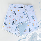 Pom-pom Themed Muslin Baby Blanket Blue - 001.9212