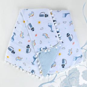 Pom-pom Themed Muslin Baby Blanket Blue - 001.9212