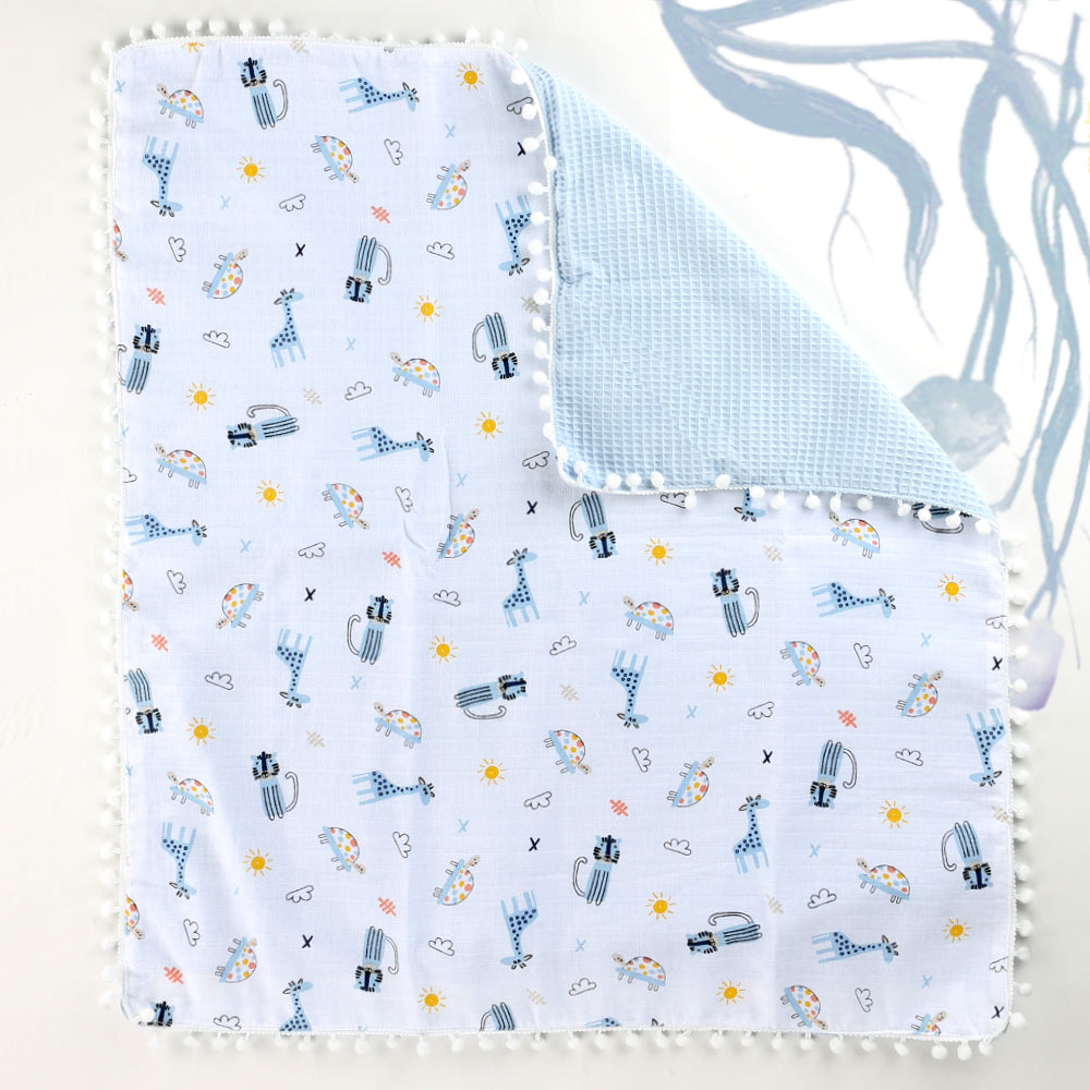 Pom-pom Themed Muslin Baby Blanket Blue - 001.9212