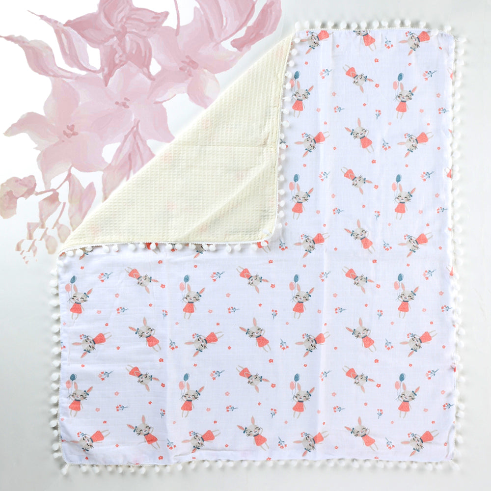 Pom-pom Themed Muslin Baby Blanket Salmon - 001.9212