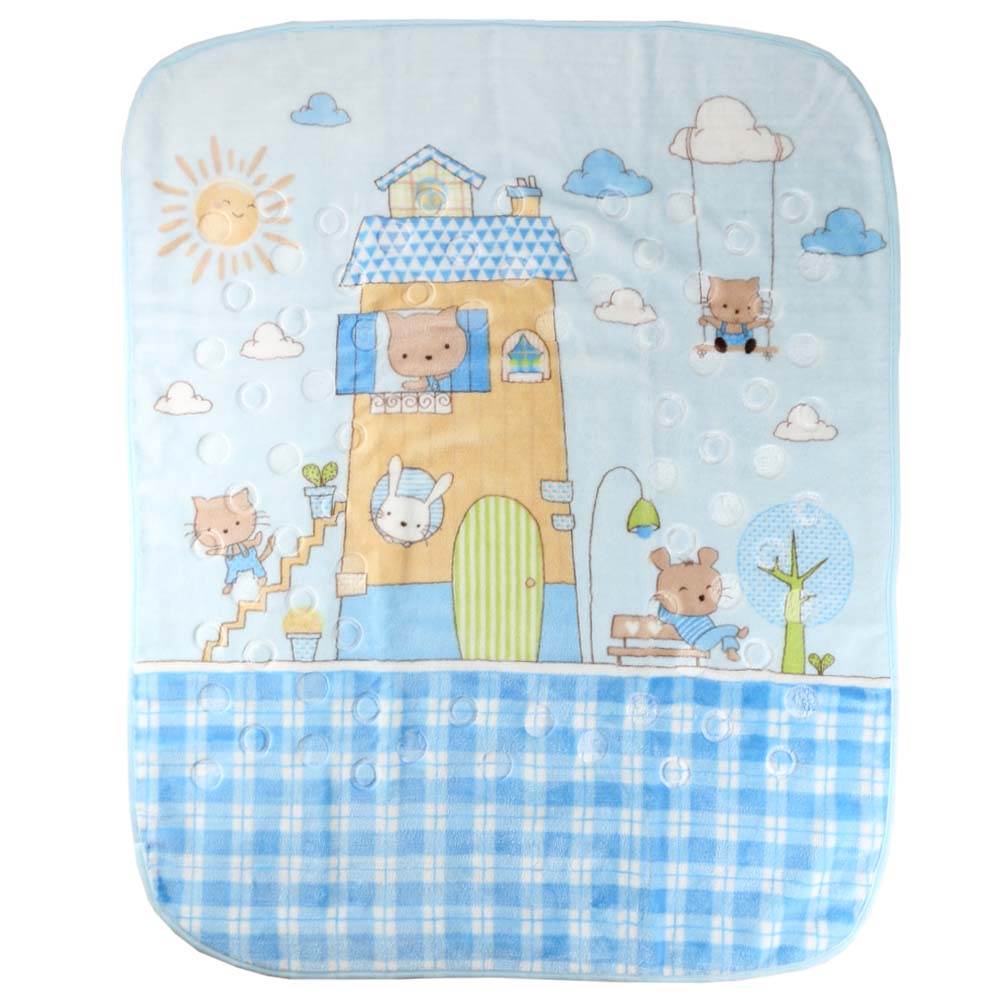 House Themed Embossed Plush Baby Blanket Blue - 001.9761