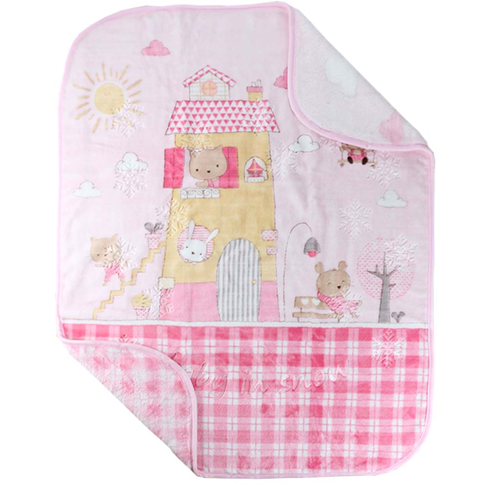 House Themed Embossed Plush Baby Blanket Pink - 001.9761