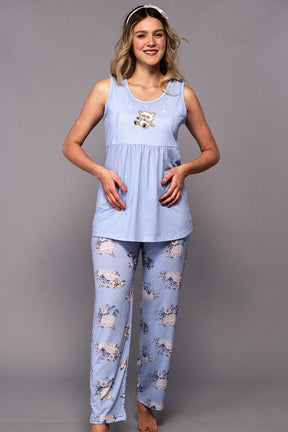 Patterned Maternity & Nursing Pajamas Blue - 6330